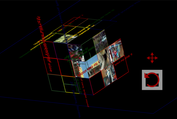 A colorful rubiks cube cube floats in darkness. Text is overlayed on top of it.