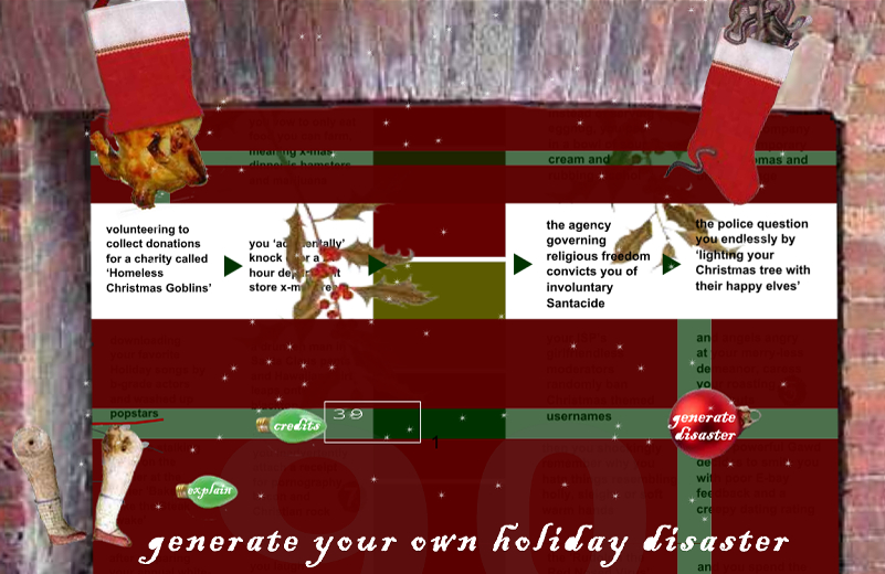 A festive slot machine placed inside a furnace. Red christmas stockings decorate the machine.